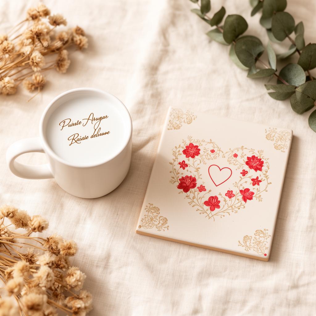 Caneca e azulejo personalizados com flores